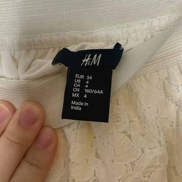 H&m Ivory Cream Lace A-Line Skirt Elastic Stretch Modest Chic Midi Skirt Size 4 - Picture 11 of 13